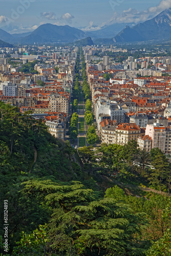 GRENOBLE, FRANCE, June 12, 2023 : The city as seen from the fortress of La Bastille, overlooking the flattest city in France.