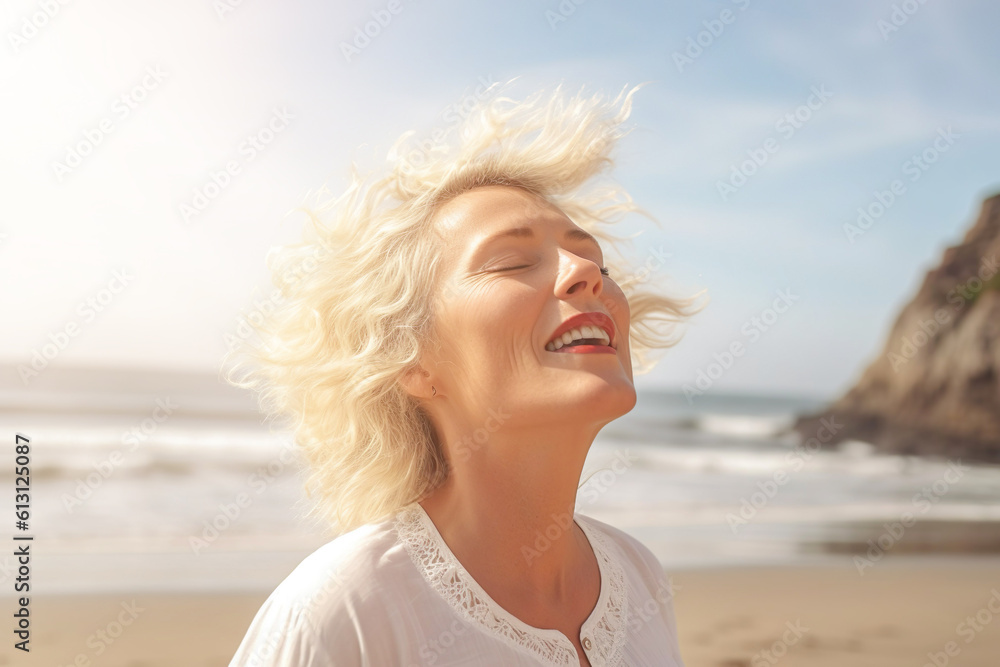 Illustration of mature senior woman on beach coast Illustration of mature senior woman on beach coast