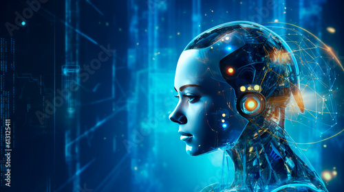 Artificial intelligence and consciousness. AI as a human helper and challenger. Generative AI © The Blue Wave