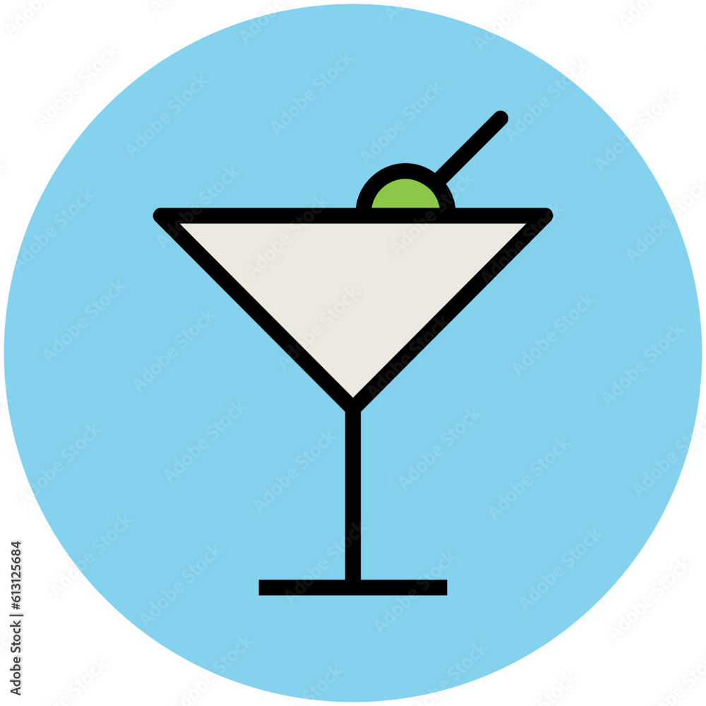 Cocktail glass with a straw, flat icon Cocktail glass with a straw, flat icon