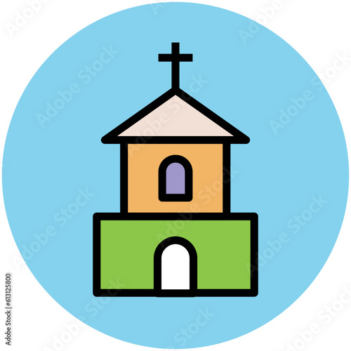 Holy place, flat rounded icon of church
