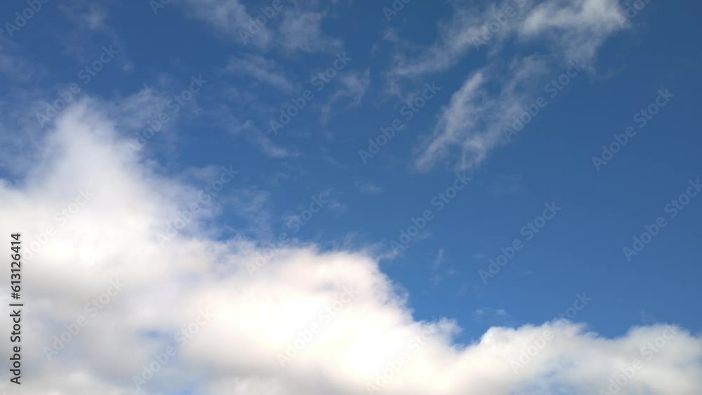 White clouds illuminated by sunlight moving across the sky. Clouds moving in the morning White clouds illuminated by sunlight moving across the sky. Clouds moving in the morning