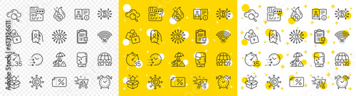 Outline Technical algorithm, Water cooler and Rating stars line icons pack for web with Cloud computing, Shopping cart, Hot loan line icon. Alarm clock, Reject checklist. Vector