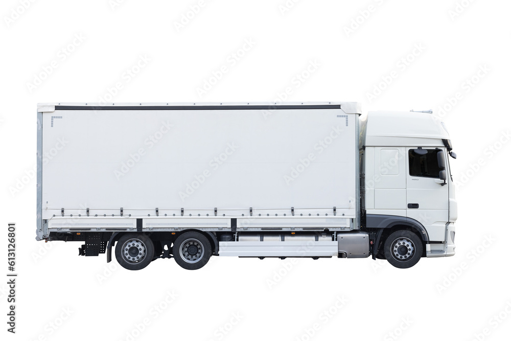 Delivery white van or truck with empty copy space for text or advertisement isolated over white background. PNG Delivery white van or truck with empty copy space for text or advertisement isolated over white background. PNG