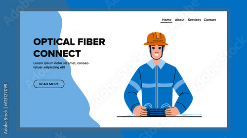optical fiber connect vector. data communication, digital internet, light cable, technology computer, information transfer optical fiber connect web flat cartoon illustration