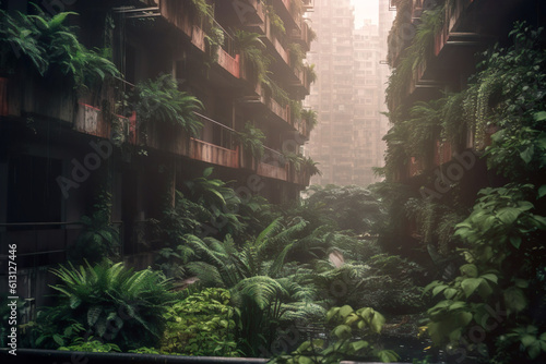 Fototapeta Naklejka Na Ścianę i Meble -  Illustration of city with plants as urban jungle
