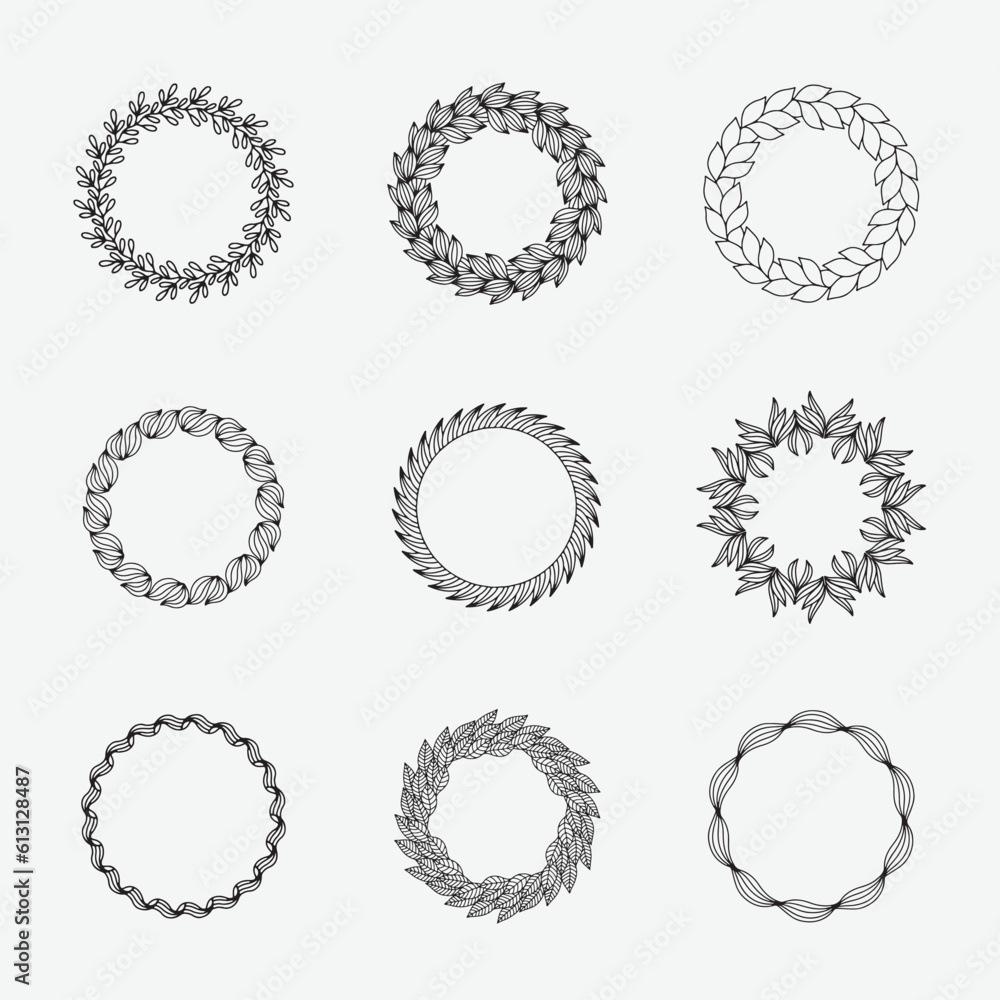 Circle mandala vector element black and white line art set