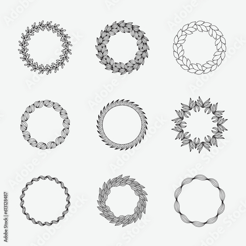 Circle mandala vector element black and white line art set