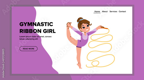 gymnastic ribbon girl vector. sport rhythmic, athlete female, exercise training, gymnast artistic, fitness activity gymnastic ribbon girl web flat cartoon illustration