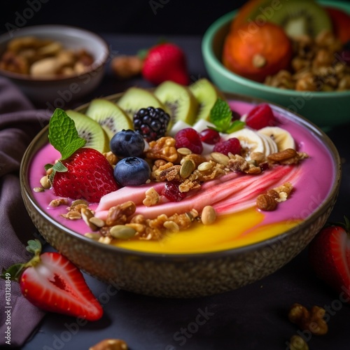 Colorful and Vibrant Fresh Fruit Smoothie Bowl