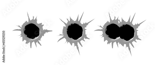 Bullet hole. Realistic metal bullet hole, damage effect. Vector