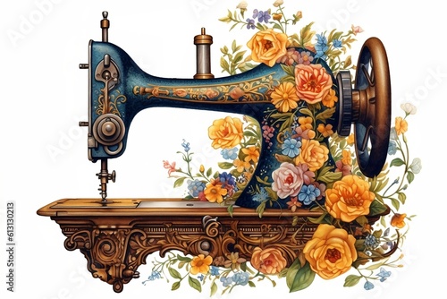 Vintage ornate sewing machine Zinger decorated with flowers