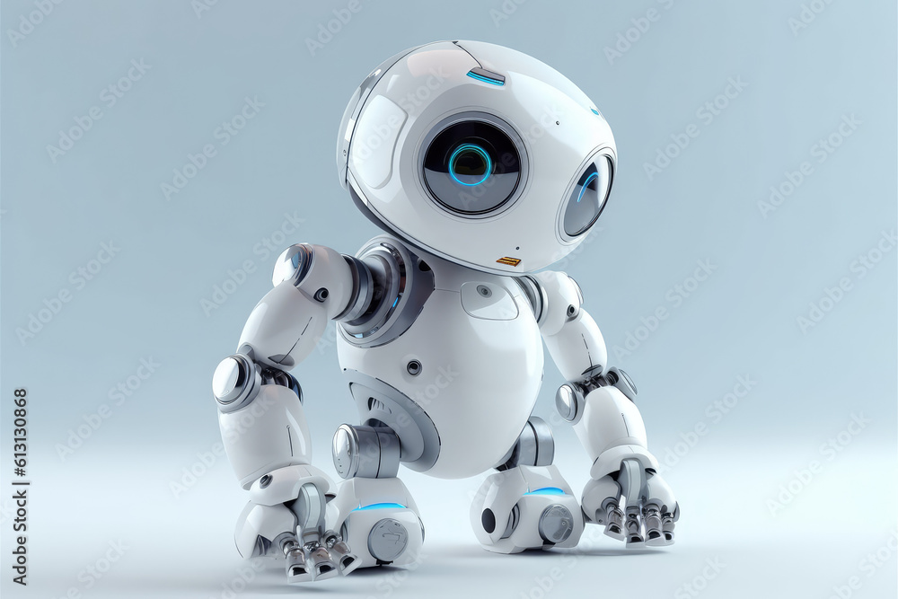 Cute little 3D metal robot isolated on a grey background. Creative robot, children's robotics concept, innovation and technology. Generative AI 3d render illustration imitation. Cute little 3D metal robot isolated on a grey background. Creative robot, children's robotics concept, innovation and technology. Generative AI 3d render illustration imitation.