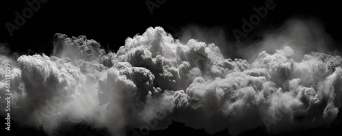 Panorama white cloud on black background. Wide sky and clouds dark tone created with Generative AI technology