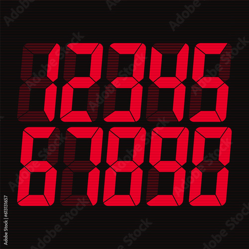 Electronic figures. LCD numbers for a electronic devices. Digital glowing numbers. Vector illustration.