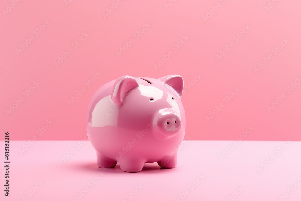 Pink piggybank on pink background, pink piggy savings bank on a pink backdrop