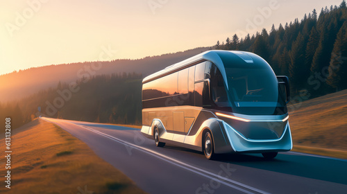 Motorhome of a beautiful Transportation with futuristic design. AI Generated.