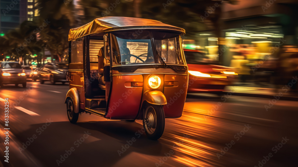 Rickshaw of a beautiful Transportation with futuristic design. AI Generated.