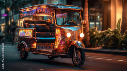 Rickshaw of a beautiful Transportation with futuristic design. AI Generated. © Narin