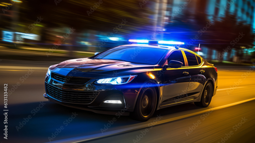 Police car of a beautiful Transportation with futuristic design. AI Generated.