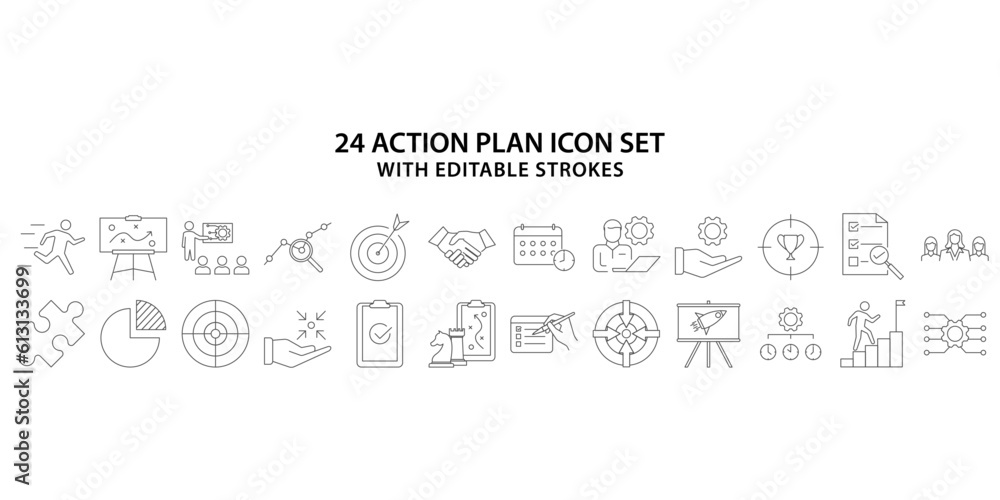 Action plan icon set. Action plan 24 icon set. Banner action plan concept. Action plan web icon set in line style. Vector illustration. Action plan icon set. Action plan 24 icon set. Banner action plan concept. Action plan web icon set in line style. Vector illustration.