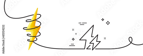 Electricity line icon. Continuous one line with curl. Electric power energy type sign. Lightning bolt symbol. Electricity single outline ribbon. Loop curve with energy. Vector