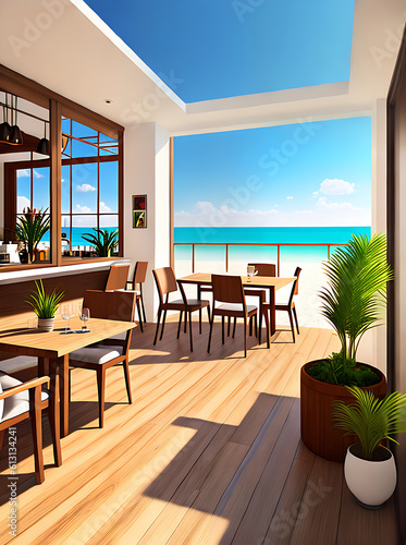 Realistic mediterraneanstyle beachside cafe design. © Natasha Breen