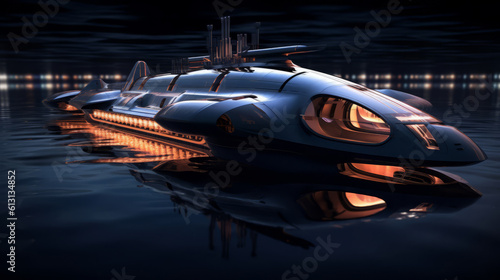 Submarine of a beautiful Transportation with futuristic design. AI Generated.