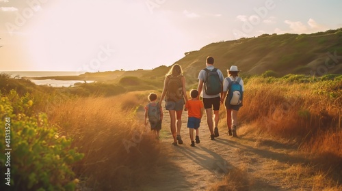 Join a family's outdoor hiking adventure, exploring scenic trails and immersing in nature's beauty. Witness their togetherness and sense of exploration. Generative AI. © TrueAI