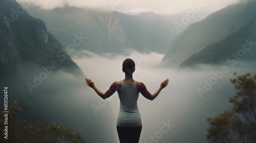 Embrace tranquility as yoga poses unfold against stunning backdrops, promoting well-being, mindfulness, and the profound connection between body, mind, and the natural world. Generative AI.