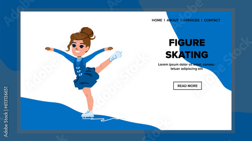 figure skating vector. girl ice, skate sport, winter blue, professional speed, one dance figure skating web flat cartoon illustration photo