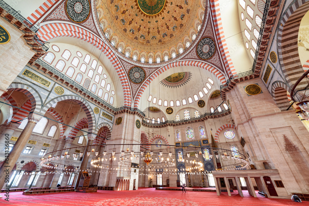 Interior of the Suleymaniye Mosque, Istanbul, Turkey