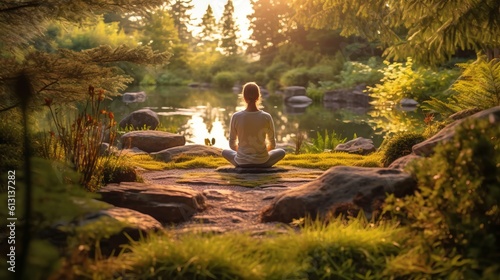 Discover the power of yoga amidst captivating landscapes, where physical exercise harmonizes with mindfulness, nurturing well-being and promoting a deeper connection to nature. Generative AI. © TrueAI