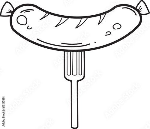 sausage grill on a fork icon Outline Simple vector illustration