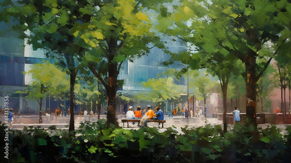 Obraz premium Tranquil Urban Escape: Embracing Serenity in the City. Generative AI.