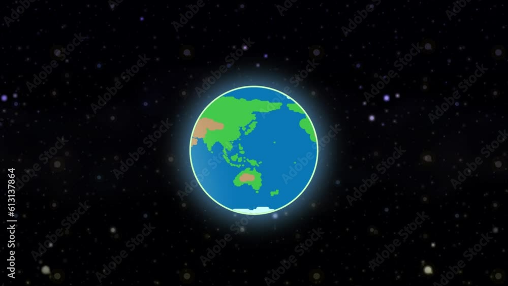 Earth in space cartoon vector rotating 4k 60fps popping out. Earth in space cartoon vector rotating 4k 60fps popping out.