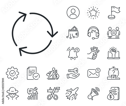 Recycling waste symbol. Salaryman  gender equality and alert bell outline icons. Recycle arrow line icon. Reduce and Reuse sign. Recycling line sign. Spy or profile placeholder icon. Vector