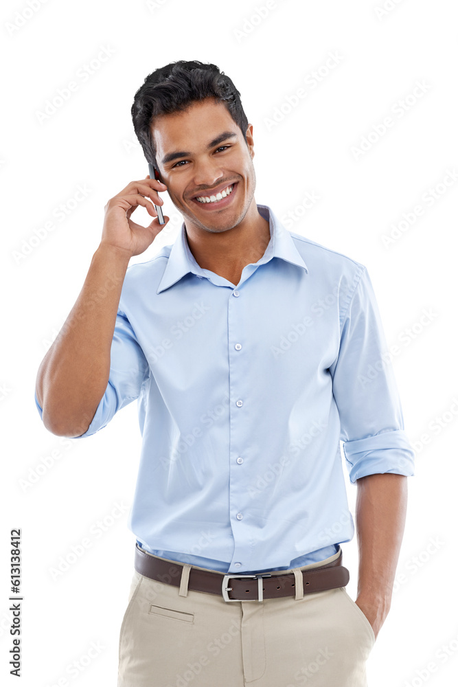 Φωτογραφία Phone call, portrait and business man with happy communication, networking and career news
