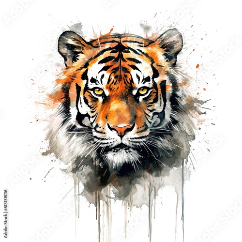 Ink Painting of a Majestic Wild Tiger  Capturing the Splendor of Nature s Big Cats  Generative AI