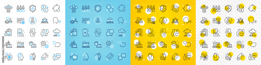 Vector icons set of Currency exchange, Internet book and Video conference line icons pack for web with Speech bubble, Consulting, Puzzle outline icon. E-mail, Phone transfer. Vector