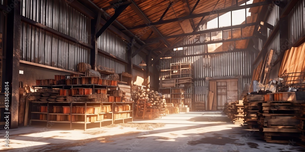 AI Generated. AI Generative. Woodwork carpentry sawmill logging lumber craft wood products. Industry nature business. Graphic Art