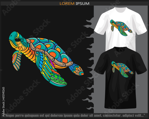 Colorful sea turtle mandala arts isolated on black and white t shirt.