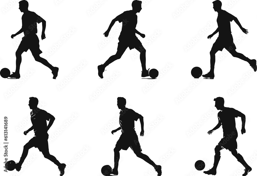 man playing soccer or football silhouette set with different pose man playing soccer or football silhouette set with different pose