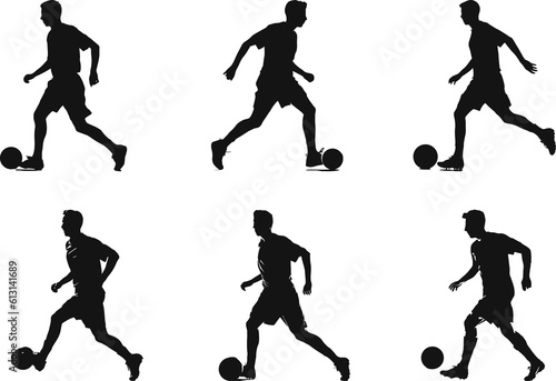 man playing soccer or football silhouette set with different pose