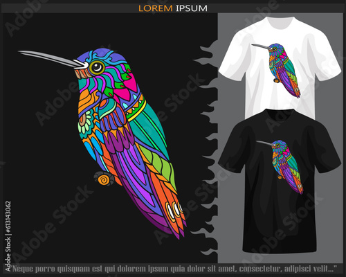 Colorful Humming bird mandala arts isolated on black and white t shirt.