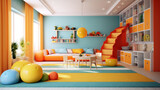 Vibrant and upbeat children's playroom. Generative AI