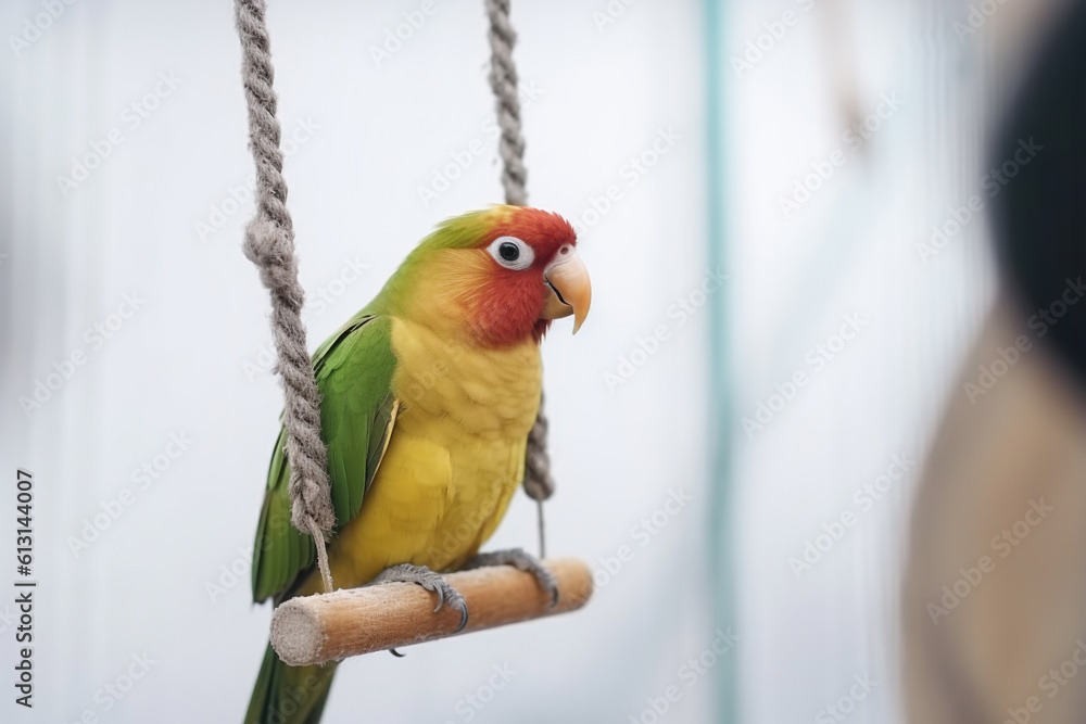 Obraz premium Generative Ai of a cute parrot on a swing. 