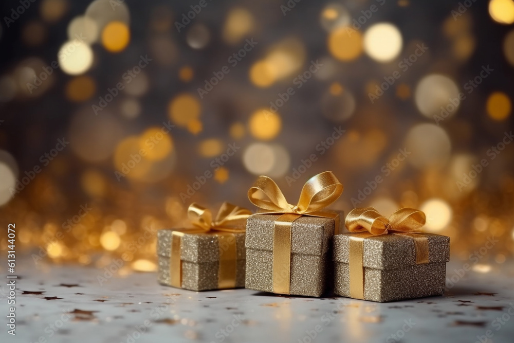 Elegant golden Christmas presents. Generative AI.
Elegant golden Christmas presents. Generative AI.