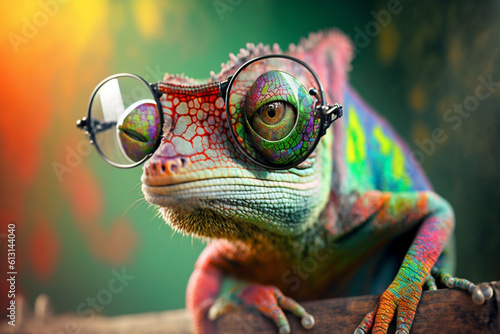 Colorful Chameleon on a vibrant background photo