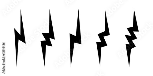 Collection of black storm rays – Illustration of a set of cartoon lightning bolts for creative designs
